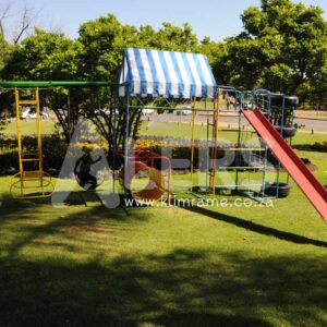 2.7 Senior Jungle Gym With Drum + 3m Steel Slide + Tyre Tunnel Attachment + Swing Attachment With 1 Tyre Swings + 1 See-Saw