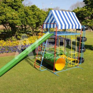 6.3 Senior Duplex See-Saw + 3m Steel Slide + Tyre Tunnel Attachment