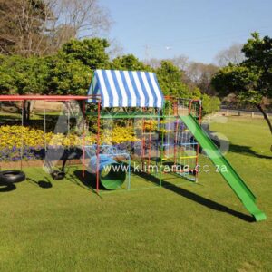 2.4 Senior Jungle Gym with Drum + 3m Steel Slide with Swing Attachment + 2 Tyre Swings